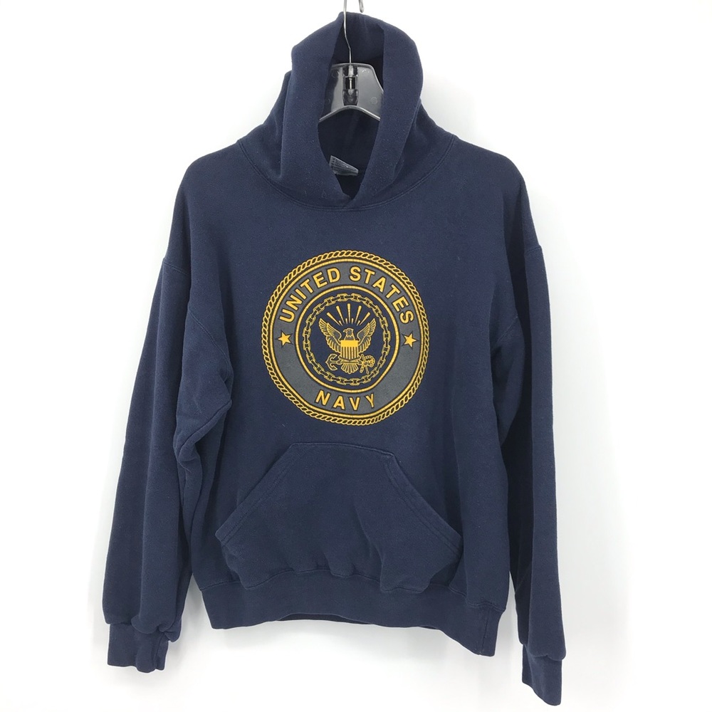 U.S Navy Hooded Sweatshirt Pullover Blue Gold Mens